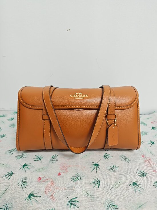 Coach Handbags - Brown Coach Barrel Leather Shoulder Bag